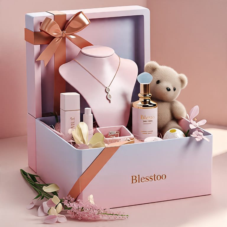 Women's birthday hamper with cosmetics and card – Blesstoo