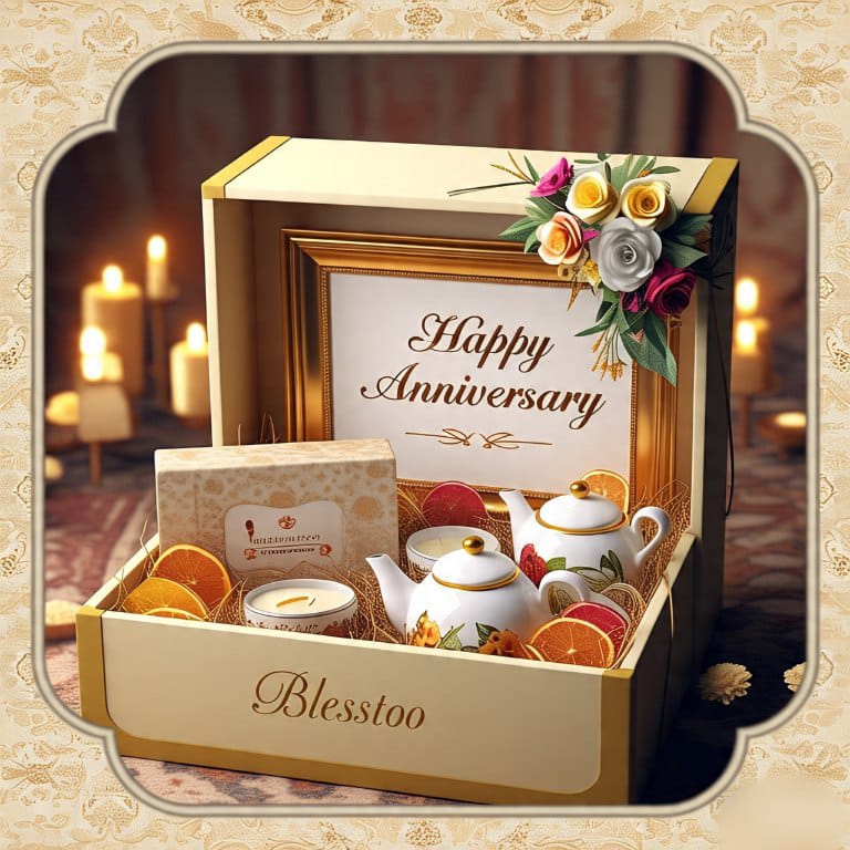 Couple anniversary hamper with heart decor – Blesstoo