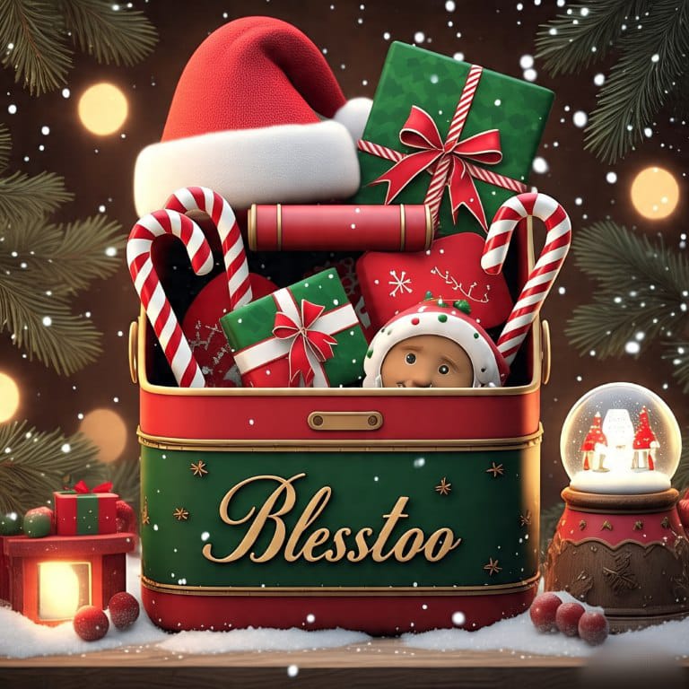 Christmas gift hamper with cookies and Santa decor – Blesstoo