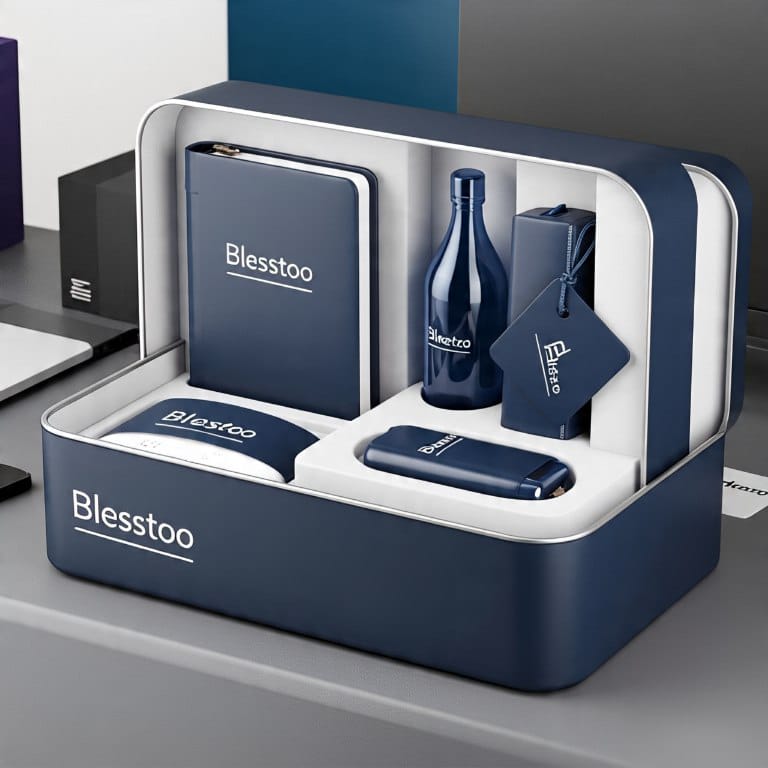 Corporate hamper with logo and branded stationery – Blesstoo