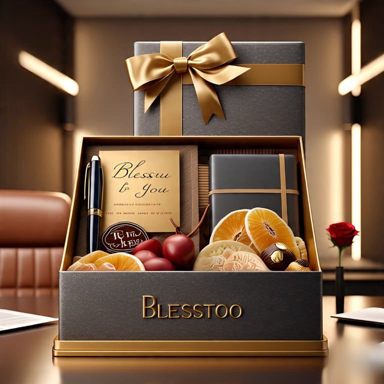 Client gifting hamper with company branding – Blesstoo