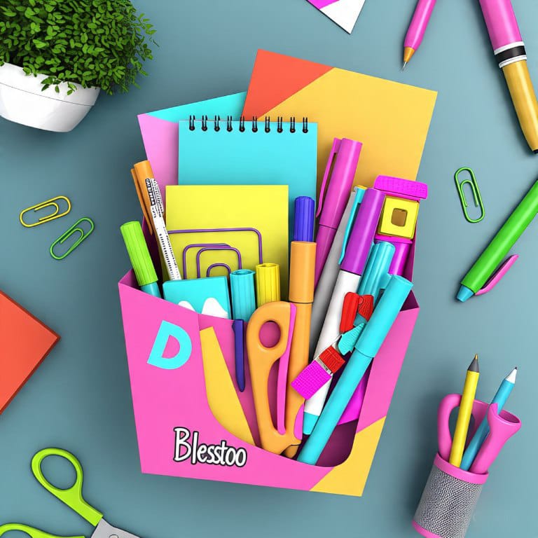 Stationery hamper with clips, pens and notepad – Blesstoo